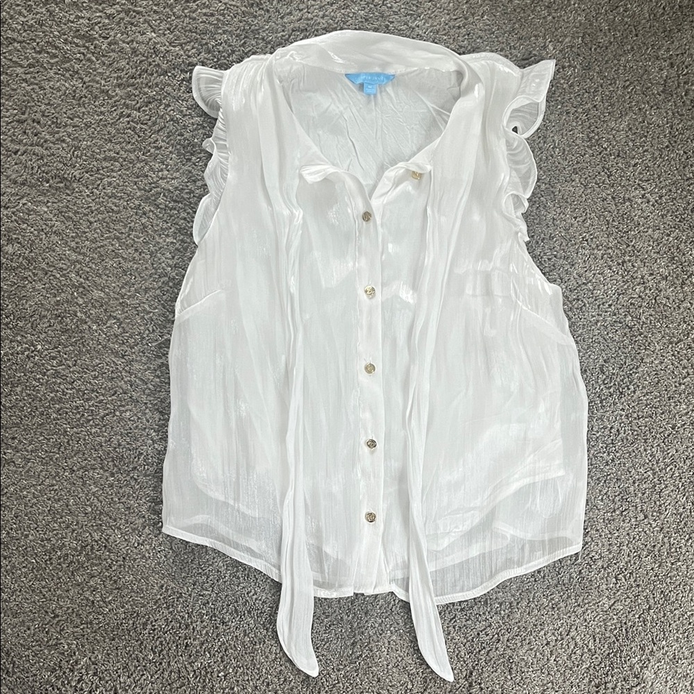 Draper James White Ruffle Sleeve Blouse